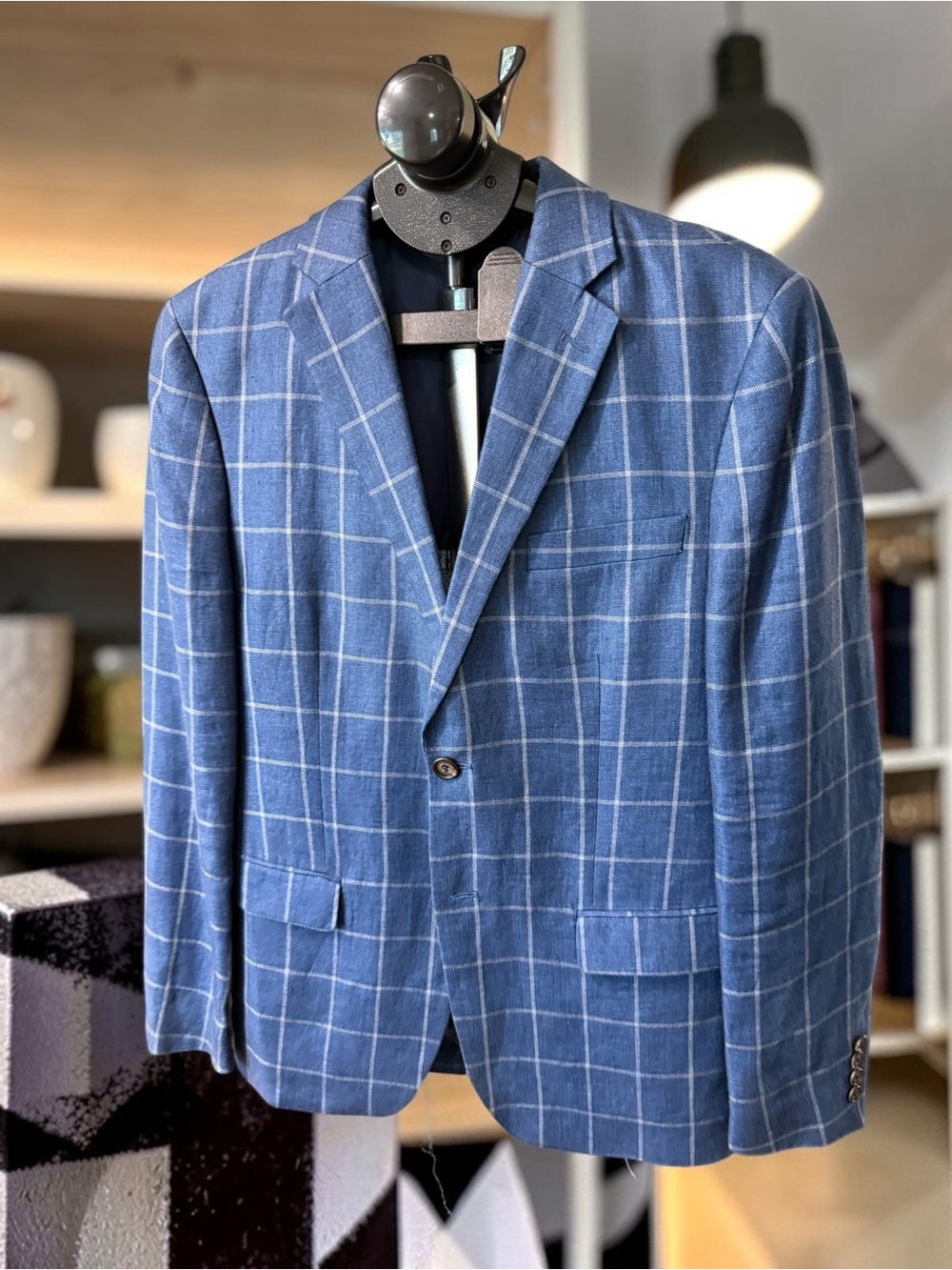 Lauren Ralph Lauren Blue Windowpane Blazer Mens Sport Coat Lightweight Check